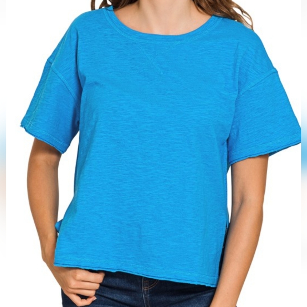 New Zenana Deep Sky Cotton Slub Short Sleeve Tee